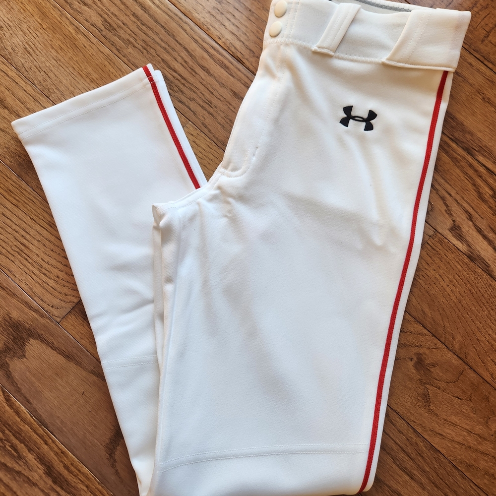 NWOT Under Armour Kids White Pants with Red Stripe